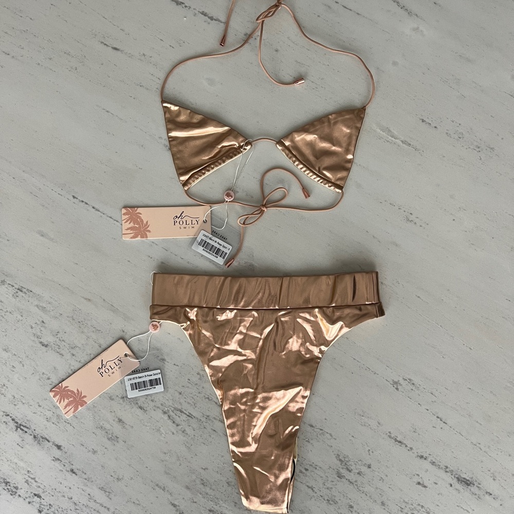 ohpolly Rose Gold Metallic High Waisted Bikini